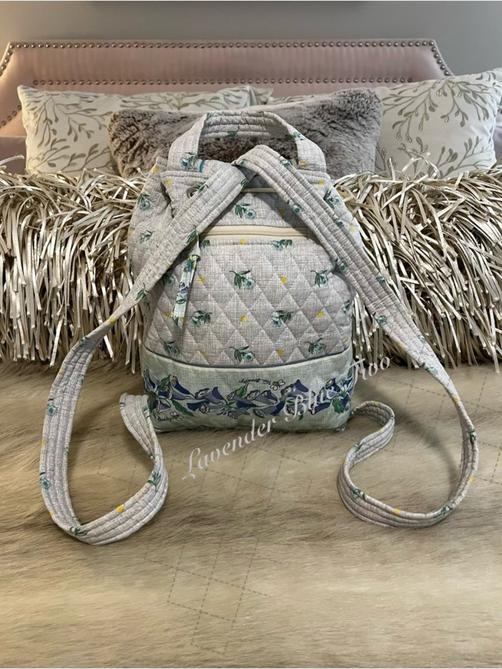 Vintage VERA BRADLEY Watercolor 1999 Mimi Flap Backpack Pastel. Green Floral - Picture 4 of 13